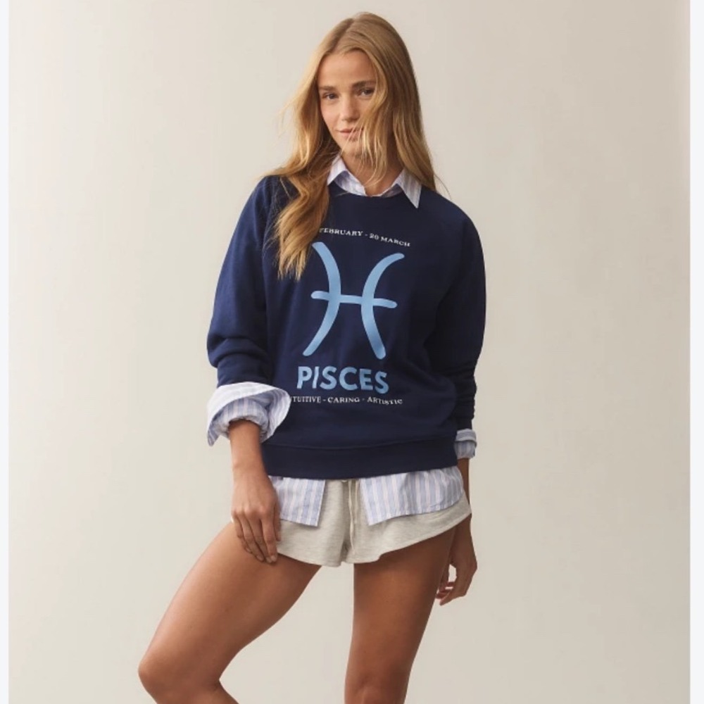 Anthropologie Pisces Zodiac Sweatshirt Navy Blue Catherine OSullivan Medium